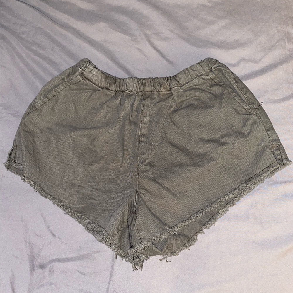 Olive green denim shorts